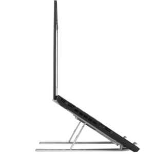 Soporte ergonómico portátil laptop tablet Targus AWE810LP aluminio plata 6 alturas desplegado