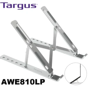 Soporte ergonómico portátil laptop tablet Targus AWE810LP aluminio plata 6 alturas desplegado