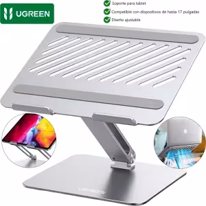 Soporte laptop UGREEN LP339 aluminio plata ajustable 180° doble eje altura 201mm plegable