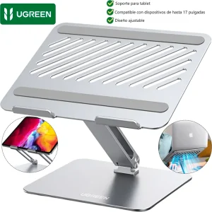 Soporte laptop UGREEN LP339 aluminio plata ajustable 180° doble eje altura 201mm plegable