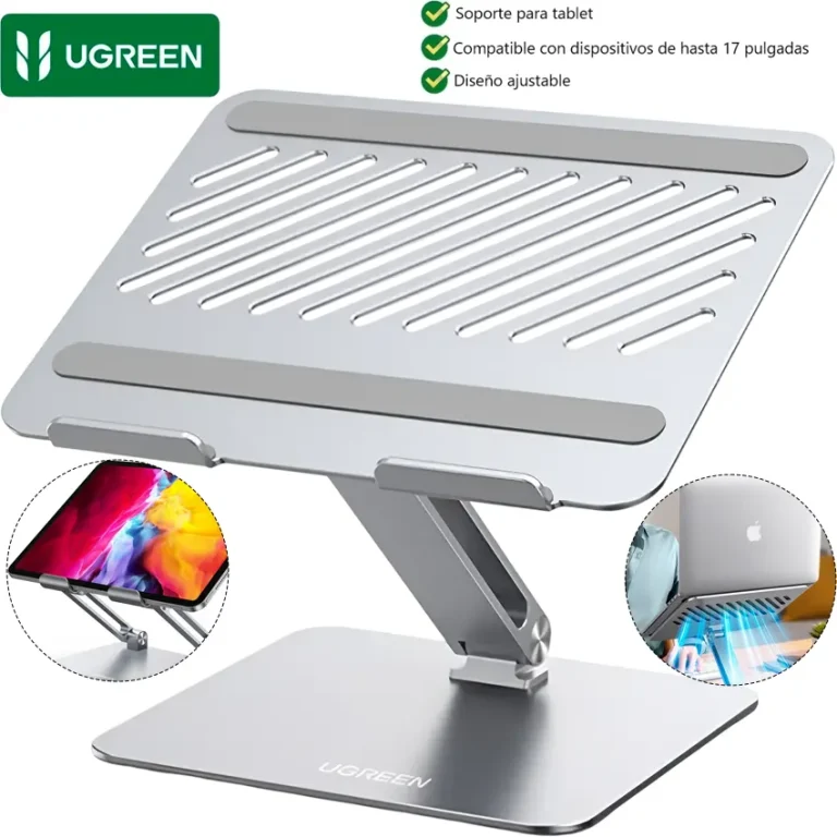 Soporte laptop UGREEN LP339 aluminio plata ajustable 180° doble eje altura 201mm plegable