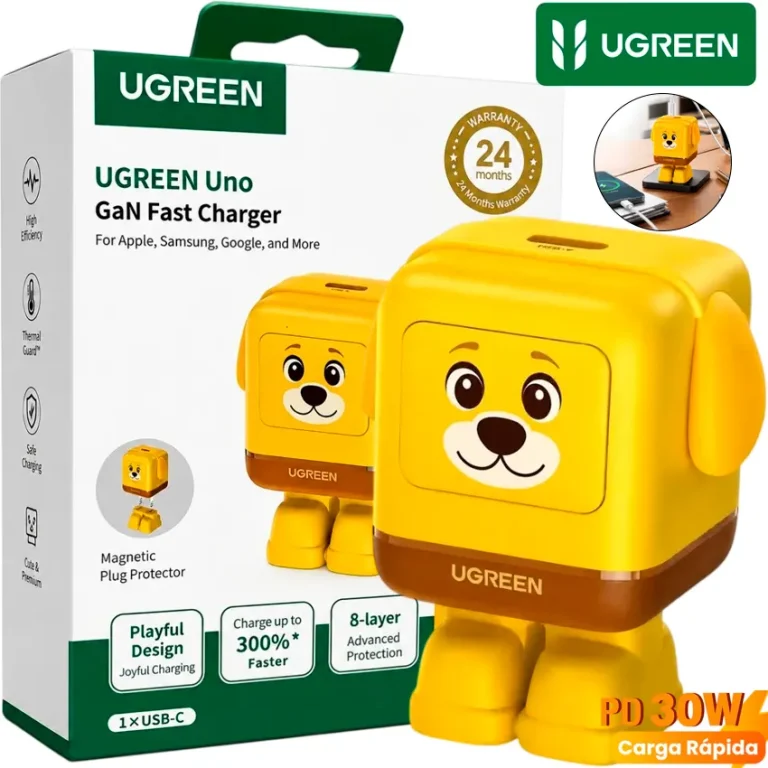 Cargador UGREEN X608 Uno Mini 30W USB-C GaN diseño perrito amarillo