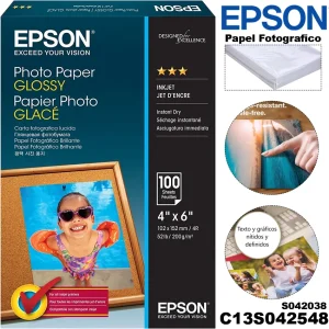 Papel Fotográfico Epson S042038 Brillante Glossy 10x15cm 4x6 100 hojas 200g/m²