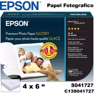 Papel Fotográfico Premium Brillante Epson S041727 High Gloss 10x15cm 4x6 100 hojas 256g/m²