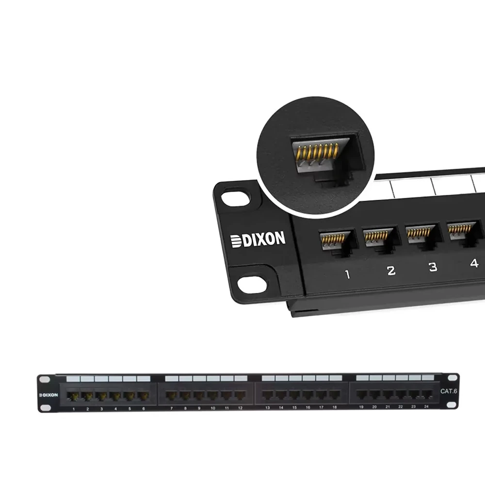 Patch-Panel-de-24-Puertos-Cat6-Dixon-P24T-K11-C6C_______ Patch panel Dixon P24T-K11-C6C Cat6 24 puertos 1RU - Imagen 1