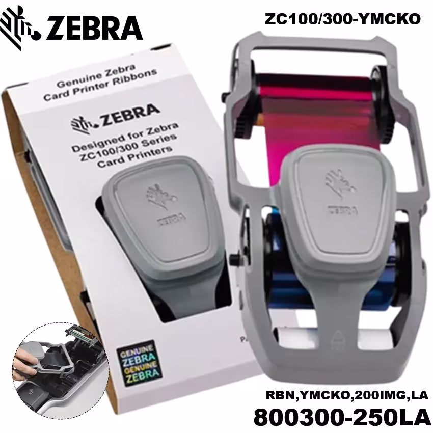 Ribbon Zebra 800300-250LA YMCKO color 200 impresiones cartucho Load-N-Go ZC100 ZC300