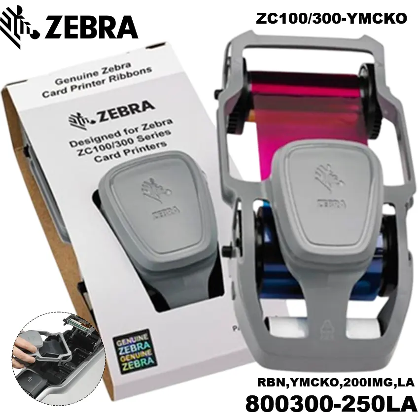Ribbon Zebra 800300-250LA YMCKO color 200 impresiones cartucho Load-N-Go ZC100 ZC300