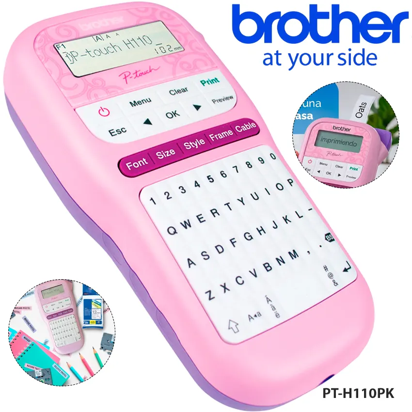 Rotuladora portátil Brother PT-H110PK rosa teclado QWERTY cintas TZe 12mm P-touch