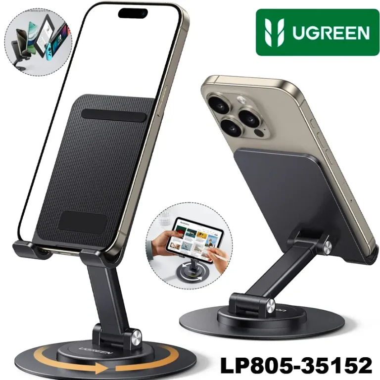 Soporte escritorio celular UGREEN LP805 35152 negro 360° plegable aluminio altura 168-200mm