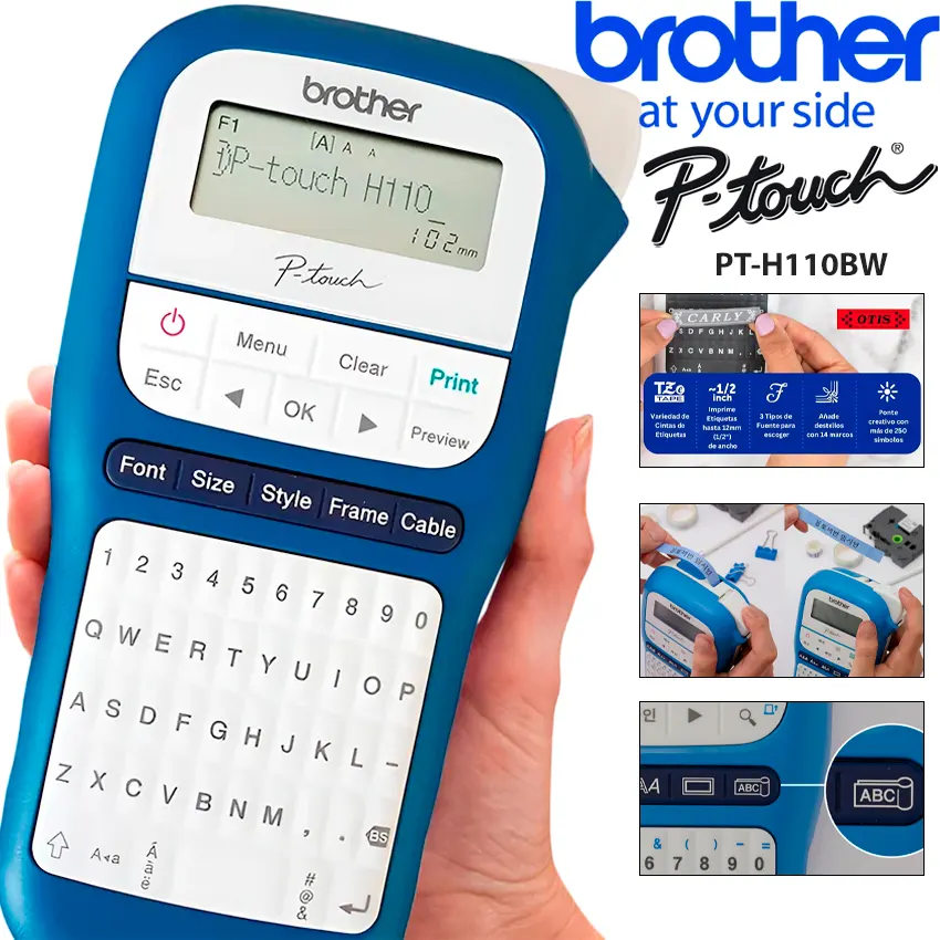 Rotuladora Portátil Brother PT-H110BW — Teclado QWERTY — Cintas TZe hasta 12mm al mejor precio en Lima con envíos a todo el Perú