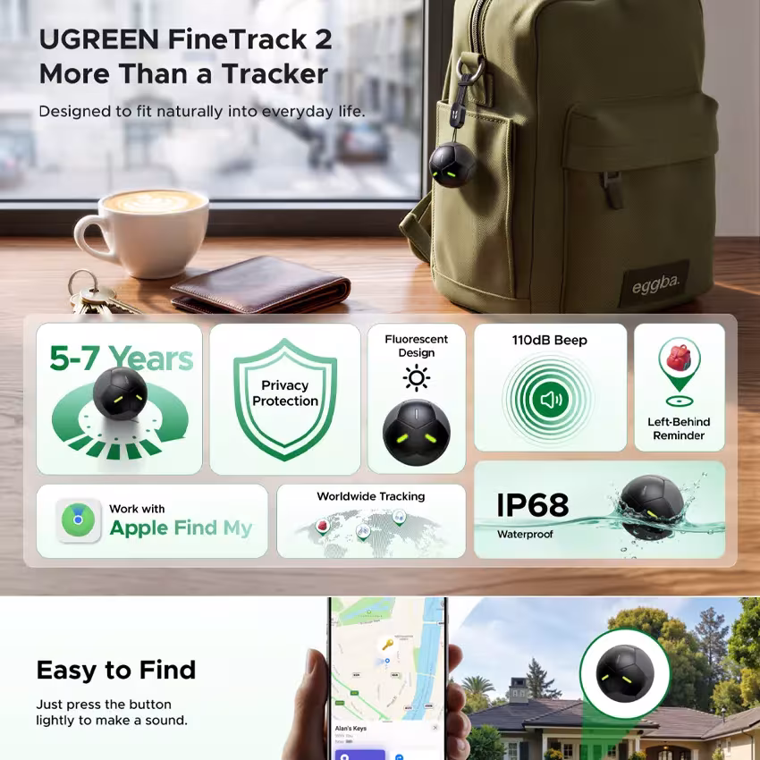 Localizador Bluetooth UGREEN FineTrack 2 FT309 — Apple Find My Certificado — IP68 al mejor precio en Lima con envíos a todo el Perú